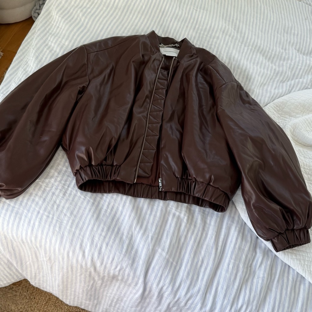 REVOLVE Dark Brown Bomber Leather Jacket